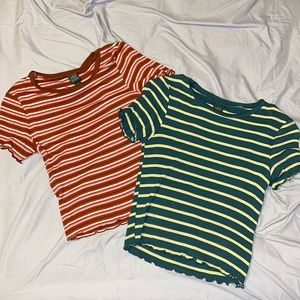 Stripped ribbed tees.